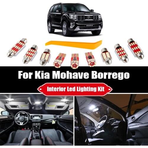 11pcs Kia Mohave Borrego White Canbus Car LED Interior Light Bulbs Kit For Dome Roof Trunk License Plate Lamp Vanity Mirror Lamp