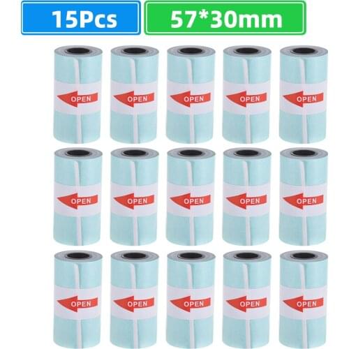 15 Rolls Thermal Paper with Self-adhesive Printable Sticker Paper Roll Direct 57*30mm for PeriPage A6 Pocket PAPERANG P1/P2