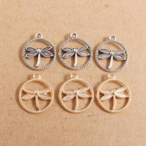 20pcs 20*23mm Dragonfly Charms Plated Metal Pendant for Jewelry Making Antique Gold Silver Color Necklace Bracelets DIY Charms
