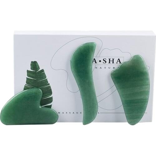 3pcs Green Aventurine Massage Set Facial Jade Guasha Scratch Foot Scraper Crystal Acupuntura Gouache Massager Health Care Tools