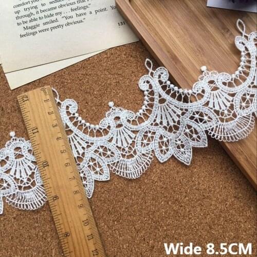 8.5CM Wide Exquisite Cotton White Embroidered Lace Fabric Ribbon Collar Neckline Fringe Trim DIY Apparel Curtains Sewing Decor