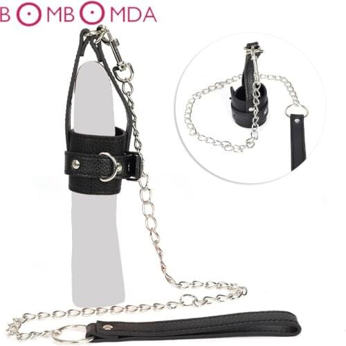 BDSM Bondage Penis Ring SM Toy For Men Cock Ring Traction Chain Penis Chastity Cage Fetish Erotic Toy Penis Sleeve Adult Sex Toy