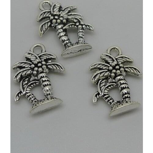 Free shipping DIY Jewelry Accessories Antiqued Silver Tone Vintage Alloy Coconut tree Plant Pendant Charms 18*15mm 15PCS