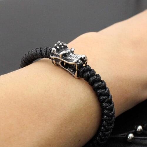 Handmade Stainless Steel Little Drogan Charm Bracelet Black Red Rope Thread String Braided Bracelets For Men Women Couples