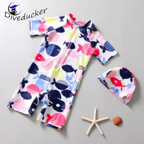 Childrens swimsuit boys and girls one-piece quick-dry thermals long sleeves sunscreen cartoon baby childrens swimming suit