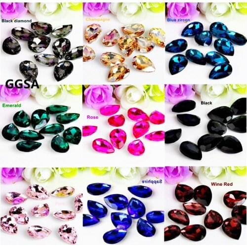 GGSA Teardrop Glass Crystal POINT BACK Rhinestones 4x6 6x8 7x10 10x14 13x18 18x25,20x30mm 23 Colors DIY Jewelry Waterdrop Stones
