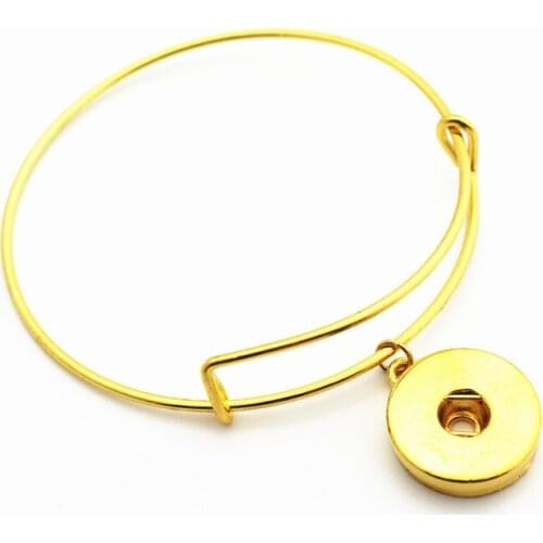 Hot Sale 1pcs Metal Gold Plating Expandable Snap Button Bracelet 18mm Ginger Adjustable Snap Button Bangles DIY Jewelry