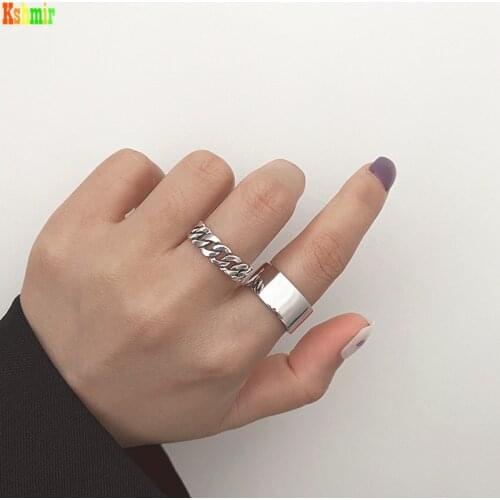 Kshmir2020 Smooth ring open forefinger ring A set of fashionable womens rings Retro opening adjustable tail ring men and women