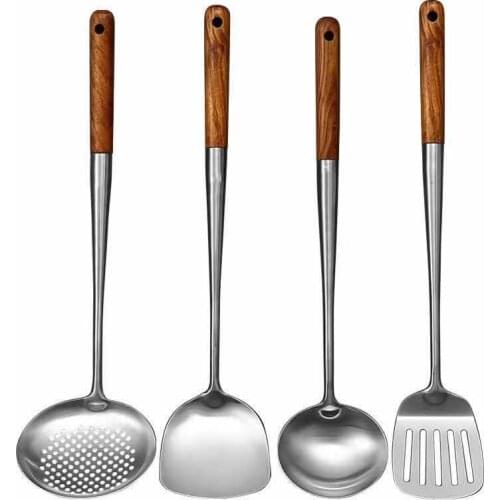 Long Handle Stainless Steel Wok Spatula Kitchen Slotted Turner Rice Spoon Ladle Cooking Tools Utensil Set Dropshipping utensilio