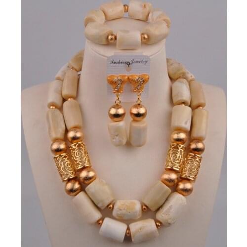 Fashion Nigerian Wedding White Coral Necklace Earrings Set African Beads Jewelry Set 21-E2-04