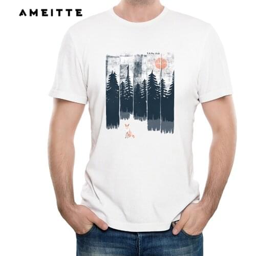 2019 Art Design Fox in the Forest T Shirt Summer High Quality Customied Printed T-Shirt Men Novelty Short Sleeve Tee Shirts Tops