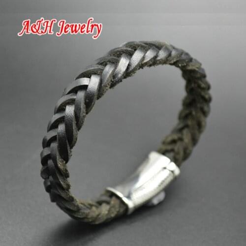 5pcs Genuine Lather Wrapped Men Bracelet High Quality Magnet Safe Clasp Fashion Jewelry