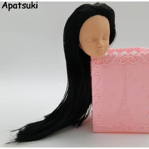 Soft Practice Makeup Doll Head For 11.5" Doll Heads For Kurhn 1/6 BJD Dolls Practicing Makeup Head With Black Long Hair
