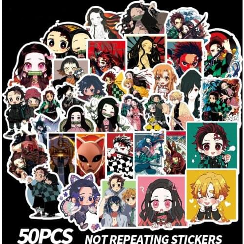 50Pcs Demon Slayer: Kimetsu No Yaiba Anime Sticker Stickers Pvc Graffiti Stickers Suitcase Luggage Guitar Car For Children Toys
