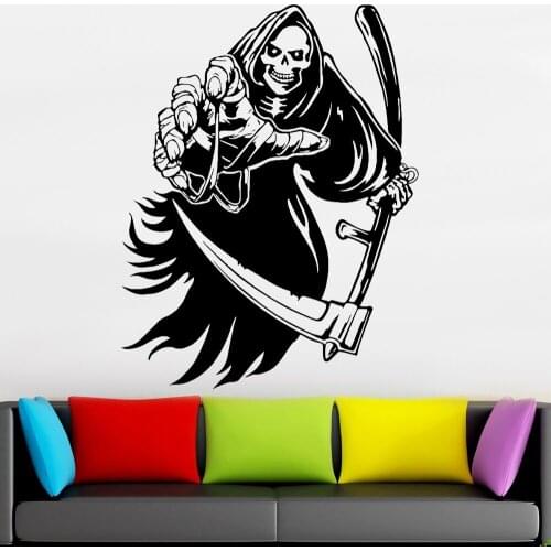 Halloween Wall Decals Boys Kids Room Art Decor The Grim Reaper Death Skeleton Vinyl Wall Stickers Living Room Decoration Z004