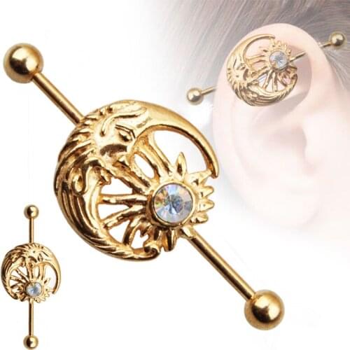 New Industrial Cartilage Long Industrial Barbell Fashion 1.6*38*5/5mm Ear Ring Piercing Earrings Barbell Punk Gothic Jewelry