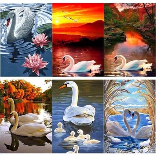 New 5D DIY Diamond Painting Full Square Round Drill Swan Diamond Embroidery Animal Cross Stitch Scenery Crafts Home Decor Gift