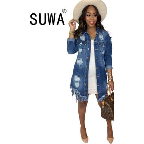 2020 Wholesale Clothing Back Hollow Out Long Sleeve Classic Denim Coats And Jacket Cool Girl K-Pop Top Women