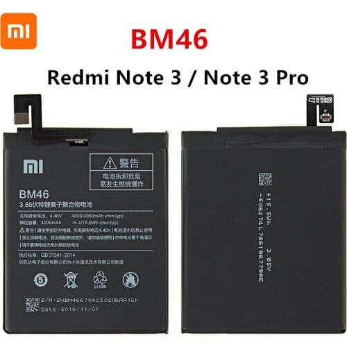 Xiao mi 100% Orginal BM46 4050mAh Battery For Xiaomi Redmi Note 3 / Note 3 Pro BM46 High Quality Phone Replacement Batteries