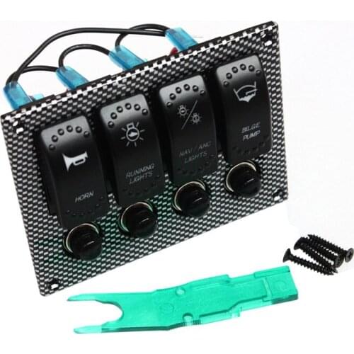 Marine Yacht Boat 4 Gang Switch Panel ON/OFF Green & Blue Led Light Custom DIY 12V 24V WATERPROOF