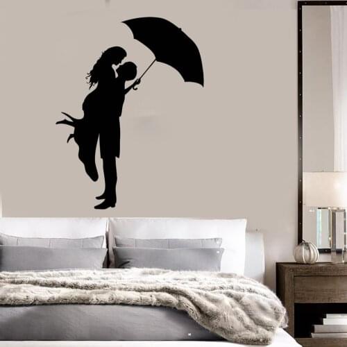 Kissing Couple With Umbrella Wall Stickers Decal Vinyl Wall Stickers Romantic Love Art Wallpaper Waterproof Poster SA189