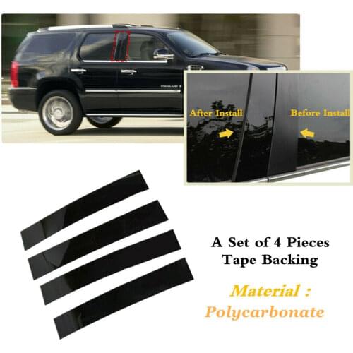 Fit For Cadillac Escalade 2007-2014 4pcs Set Exterior Side Door Window Trim Glossy Cover Decorative B Pillar Posts Shiny Black