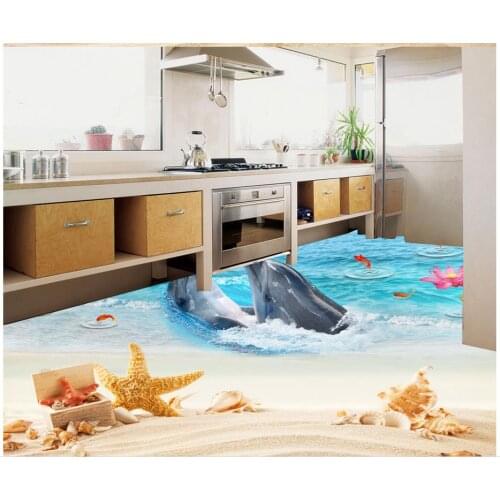 Custom Photo Floor 3D Wallpaper Modern Art Dolphin Beach Starfish Painting Floor Non-slip Waterproof Self-adhesive PVC Wallpaper