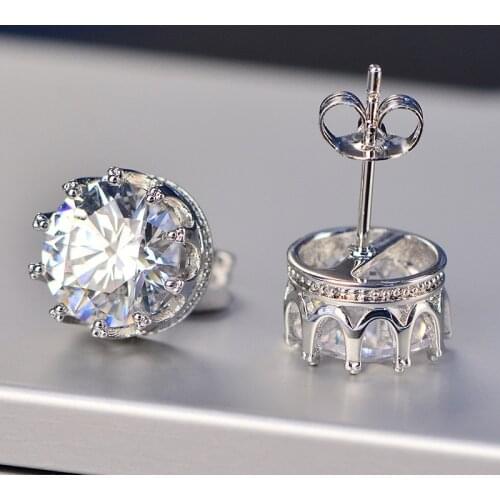 Simple Crown S925 Stud Earrings With Round Cubic Zirconia Fashion Creative Piercing Jewelry For Women Wedding Best Birthday Gift
