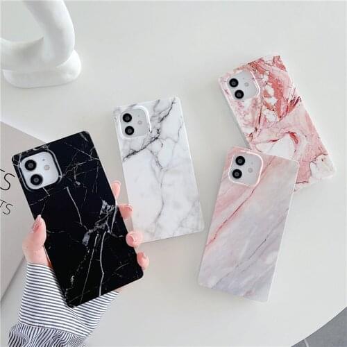 Luxury square marble phone case For iPhone 11 12 Pro Max XS Max XR X 8 7 Plus 11 Case Soft IMD Silicone Bumper Shockproof Cover