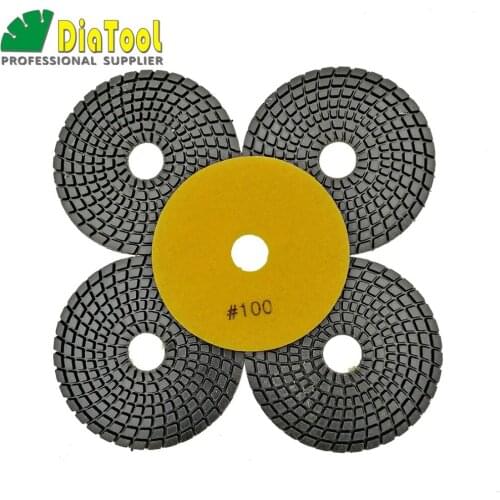 DIATOOL 5pcs 4" #100 Professional Diamond Flexible wet polishing pads for stone, ceramic, tile, Sanding discs Premium quality