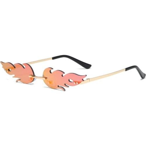 Fashion Fire Sunglasses Wave Rimless SunGlasses Women Men Metal Vintage Luxury Mirror Sunglasses