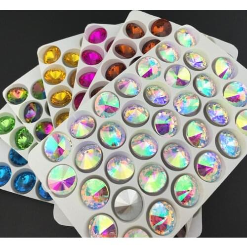 Glass Crystal Rivoli Loose Round Rhinestone Pointback Fancy Stone Beads Jewelry 6mm8mm10mm12mm14mm16mm18mm