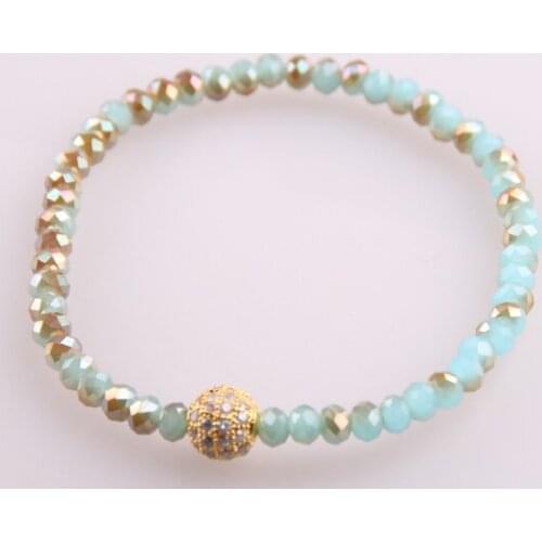 Hot Sale Free Shipping 4mm facet blue crystal glass beads with Micro Zircon ball charm bracelet