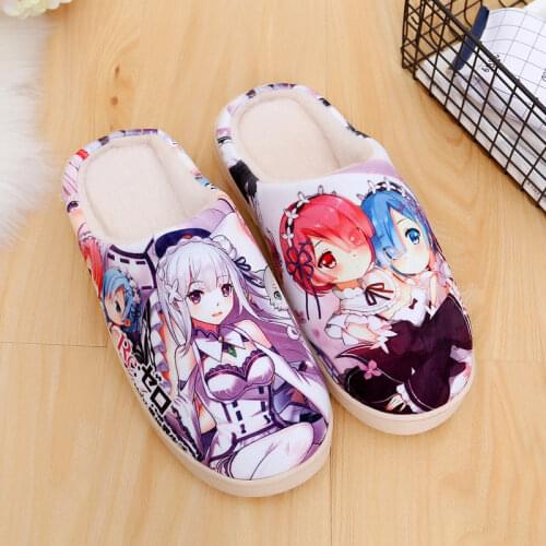 Re Life In A Different World From Zero Ram Rem Emilia Slippers For Men Women Kids Girls Shoes Anime Cute Warm Velvet Cotton