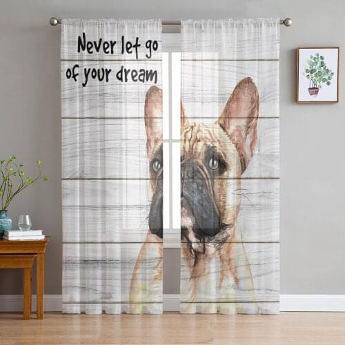 Bulldog On The Wooden Board Window Treatment Tulle Modern Sheer Curtains for Kitchen Living Room the Bedroom Curtains Decoration