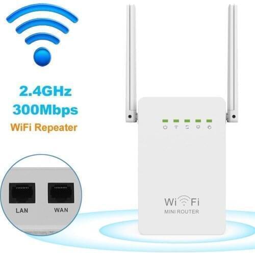 300Mbps Mini Router WiFi Repeater Network Range Extender Booster N300 Wi-Fi Single Increase 2 External Antennas EU/US/UK Plug
