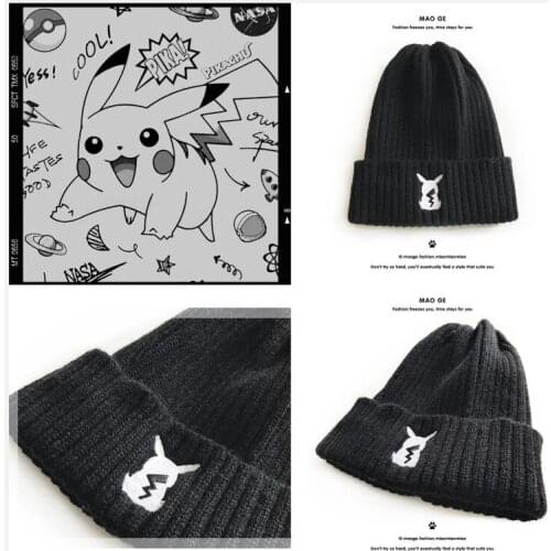 Pokemon Pikachu Anime embroidered Knitted hat Autumn winter mens womens fashion hip-hop beanie Keep warm Dome Crimp cap gift