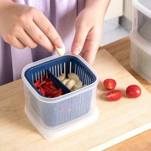 Nordic Style Compartment Fruit Vegetable Storage Box Kitchen Sealed Box Draining Ginger Garlic Refrigerator Storage Organizer