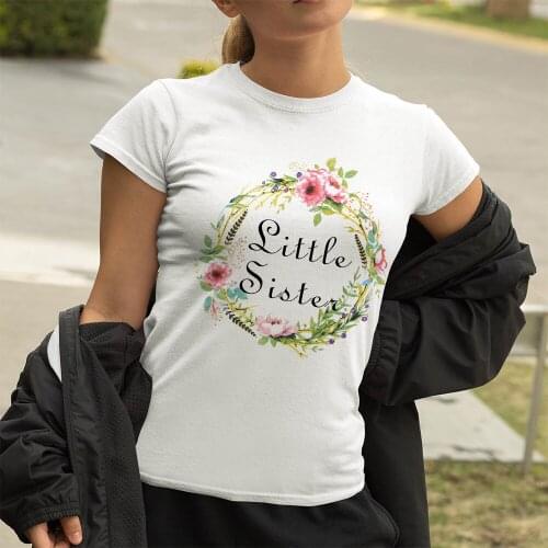 Cartoon Women T-shirts Big Sister Beautiful wreath Print Sisters T shirt Sister 2020 fashion t shirt women Top Tees Women