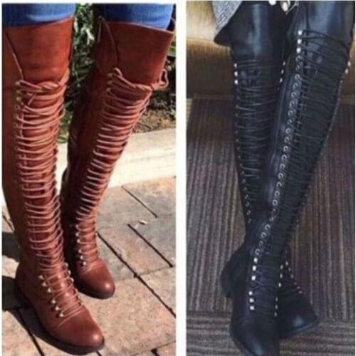 ASHIOFU Handmade Womens Knee Boots Elastic-bands Winter Low-heel Boots Sexy Fashion Dress Evening Long Boots Shoes