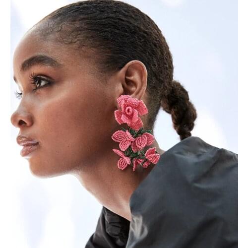 Vedawas ZA Roses Beads Flower Earrings for Women Plant Acrylic Handmade Drop Earrings Wedding Jewelry Party Gifts Wholesale