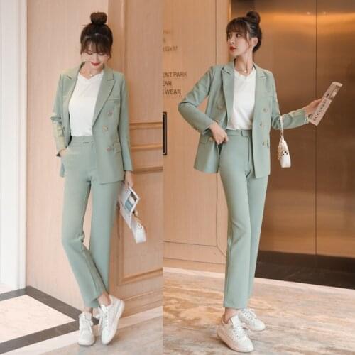 Korean Style Women Two Piece Set Vintage OL Pant Suit Blazer Jacket and High Waist Pant OfficeWear Female 2 Piece Outfits Suits