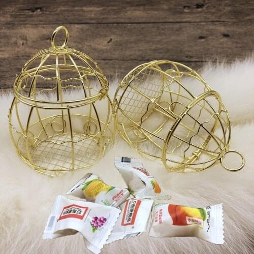 Gold Iron Birdcage Candy Box Sweets Children Birthday Souvenir Baby Shower Guests Wedding Packaging Favours Mariage Party Decor