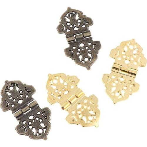 1set/2pcs Vintage Alloy Hollow Flower Hinge DIY Box Chinese Furniture Hardware Metal Hinges Cabinet Door Butt Hinges 24*54mm