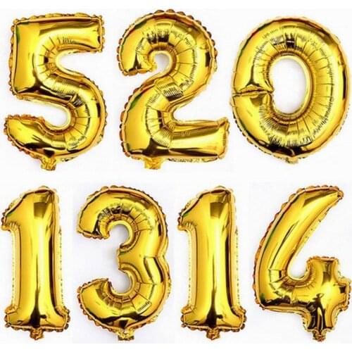 100 pcs/lot 16 / 40 inch 0-9 gold/silver foil number balloons birthday wedding party decoration helium inflatable balloon