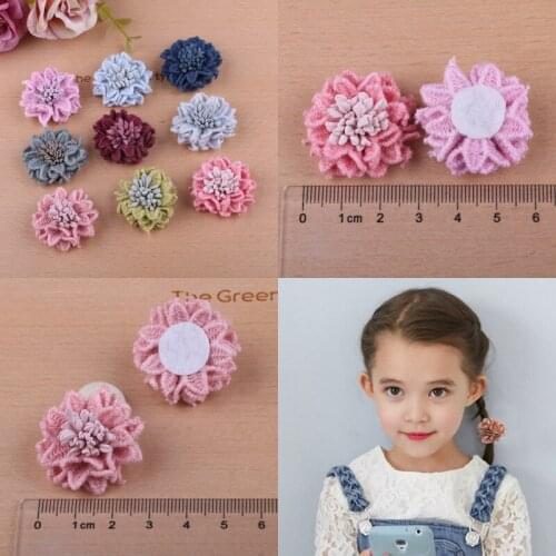 20pcs/lot 3style flowers Worsted fabric stamen flowers for girls kids' hair accessories corsage and hairband diy material