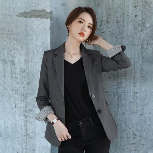 4XL Medium Long Blazer Womens Jacket Korean Fashion Chic Casual Suit Spring Autumn New Slim Outerwear For Office Lady f1436