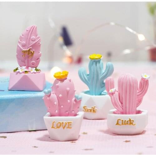 5Pcs Cactus Love Luck Pot Miniature Landscape Bonsai Ornament Keychain Decor