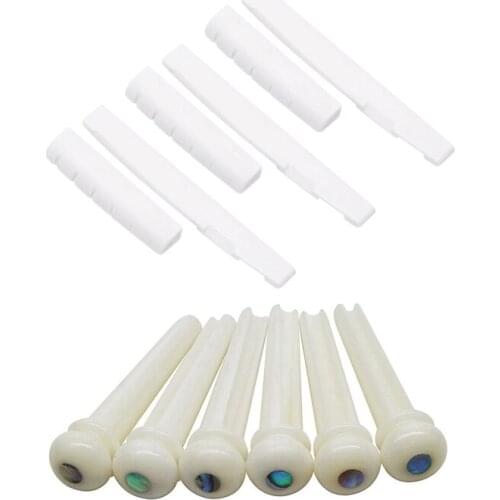 6Pcs Bone Material Guitar Bridge Pins with Pearl Shell Dot & 6Pcs Guitar Nut and Acoustic Bridge Saddle Made Of Bone