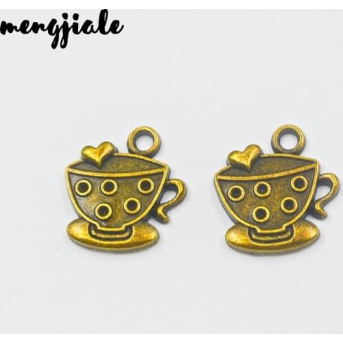 8pcs/lot Antique Bronze Zinc Alloy Love Coffee Cup Charms Pendants Diy Jewelry Findings Accessories Wholesale 24x23MM